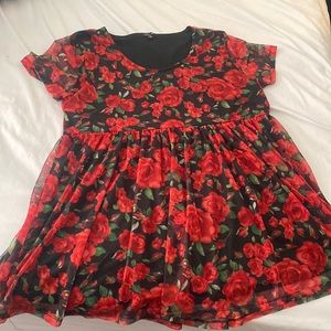 Red Rose Baby Doll Dress